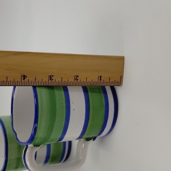 Italy Mugs Blue White Green Striped Mugs Set of 4 - Picture 6 of 6